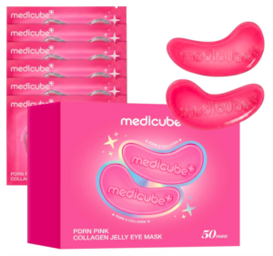 Medicube Jelly Eye Mask PDRN Colágeno Rosa | Adesivos oculares de hidrogel com PDRN, colágeno, NAD | Refrescante para olhos inchados e cansados | Firmeza 50 PARES